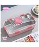 Puchku Lunch Box 650ml + 150ml with Spoon and Chopstick + Bowl, 304 SUS Stainless Steel Bento Box for Office and School - Pink