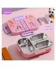 Puchku Leak Proof Lunch Box 851ML Printed Lunch Box |Leak Resistant|Freezer Safe|3 compartment, 1 Spoon|Perfect for School Kids & Outdoors -Pink