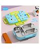 Puchku Leak Proof Lunch Box 851ML Printed Lunch Box |Leak Resistant|Freezer Safe|3 compartment, 1 Spoon|Perfect for School Kids & Outdoors -Blue