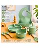 Puchku 6 Pcs Silicone Baby Feeding Set, BPA Free & Microwave Safe Dinner Tableware Kit - Feeding Bowl, Suction Plate, Cup, Spoon, Fork & Bib for Kids (Green)
