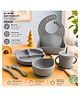Puchku 6 Pcs Silicone Baby Feeding Set, BPA Free & Microwave Safe Dinner Tableware Kit - Feeding Bowl, Suction Plate, Cup, Spoon, Fork & Bib for Kids (Grey)
