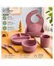 Puchku 6 Pcs Silicone Baby Feeding Set, BPA Free & Microwave Safe Dinner Tableware Kit - Feeding Bowl, Suction Plate, Cup, Spoon, Fork & Bib for Kids (Dusky Pink)