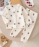Mark & Mia full Sleeves T-Shirt & Pyjama Co-Ords T-Shirt & Pyjama Winter Wear Night Suit with Lace Detailing & Cherry Print - Beige