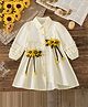 Mark & Mia Cotton Dress with Full Sleeves and Floral Applique - Beige