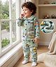 Mark & Mia Full Sleeves Co-Ords Shirt & Pyjama Winter Wear Night Suit with Construction Vehicle Print - Sea Green