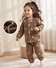 Mark & Mia Full Sleeves Co-Ords T-Shirt & Pyjama Winter Wear Night Suit with Bow Print - Brown