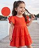 Babyhug 100% Cotton Woven Frock with Half Sleeves, Flutter Sleeves and Eyelet Embroidery in Red