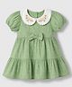 Babyhug Cotton Woven Half Sleeves One Piece Dress With Polka Dots Print & Bow Applique - Green