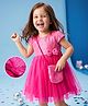 Babyhug Mesh Woven Cap Sleeves Party Dress With Sequin Detailing & Sling Bag - Dark Pink
