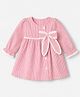 Babyhug Cotton Woven One Piece Dress with Full Sleeves and Striped Print - Pink