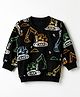 Doodle Poodle 100% Cotton Single Jersey Knit Sweatshirt with Full Sleeves and Excavator Vehicles Print - Black