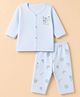 Zero Interlock Knit Full Sleeves T-Shirt & Pyjama Night Suit with Happy Day Print - Sky Blue