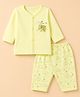 Zero Interlock Knit Full Sleeves T-Shirt & Pyjama Night Suit with Elephant Print - Lemon Yellow