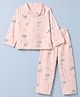 Zero Interlock Knit Full Sleeves Co-Ords Shirt & Pyjama Night Suit with Vehicle Print - Pink