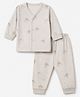 Zero Interlock Knit Full Sleeves Co-Ords T-Shirt & Pyjama Night Suit with Bear Print - Silver