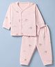 Zero Interlock Knit Full Sleeves Co-Ords T-Shirt & Pyjama Night Suit with Bear Print - Pink