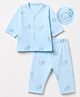 Zero Interlock Knit Full Sleeves Co-Ords T-Shirt & Pyjama Night Suit with Bear Print - Sky Blue