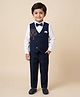 Rikidoos Cotton Woven Full Sleeves 3 Piece Party Suit With Floral Embellishment - Navy Blue & White