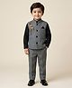 Rikidoos Cotton Woven Full Sleeves 3 Piece Party Suit With Birds Embellishment- Black & Grey