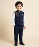 Rikidoos Cotton Woven Full Sleeves 3 Piece Party Suit With Birds Embellishment- Navy & White
