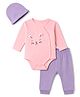 Babyhug 100% Cotton Interlock Knit Full Sleeves Bunny Applique Onesie With Leggings & Cap - Pink & Purple