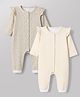 Babyhug 100% Cotton Interlock Knit Full Sleeves Striped Rompers Pack of 2 - Cream & Grey