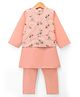 Babyhug Cotton Mix Woven Solid Kurta & Pyjama Set With Embroidered Jacket - Peach
