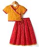 Babyhug 100% Cotton Cambric Woven Half Sleeves Bandhani Printed Choli & Lehenga Set - Mustard