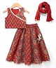 Babyhug Cambric Woven Sleeveless Lehenga, Choli and Dupatta Set With Floral Print - Maroon