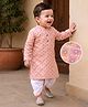 Babyhug Cambric Woven Full Sleeves Kurta and Dhoti Set with Geometric Print - Peach