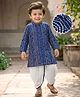 Babyhug 100% Cotton Cambric Woven Full Sleeves Kurta Dhoti Set with Bandhani Print - Navy Blue