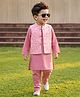 Babyhug Cambric Woven Full Sleeves Solid Kurta Pyjama Set With Floral Embroidered Jacket - Pink