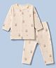 Zero Interlock Knit Full Sleeves Co-Ords T-Shirt & Pyjama Night Suit with Bear Print - Beige