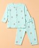 Zero Interlock Knit Full Sleeves Co-Ords T-Shirt & Pyjama Night Suit with Bear Print - Aqua Blue