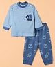 Zero Sinker Knit Full Sleeves Stripes T-Shirt and Joggers Set with Excavator Patch - Blue