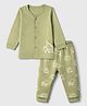 Zero Interlock Knit Full Sleeves T-Shirt & Pyjama Night Suit with Vehicle Print - Green