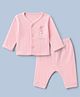 Zero Interlock Knit Full Sleeves T-Shirt & Pyjama Night Suit with Bear Print - Peach