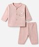 Zero Interlock Knit Full Sleeves T-Shirt & Pyjama Night Suit with Bunny Print - Pink