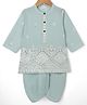 Babyhug Woven Full Sleeves Floral Embroidered Dhoti Kurta Set With Sequin Detailing - Teal Blue