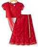 Babyhug Premium 100% Cotton Woven Lehenga, Choli and Dupatta Set with Half Puffed Sleeve and Floral Motifs Print in Red