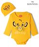 Babyhug Disney Interlock Knit Full Sleeves Onesie With Cap and Lion King Graphic - Yellow