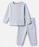 Bonfino 100% Cotton Waffle Knit Structure Fabric Solids Full Sleeves Crew Neck T-Shirt and Solids Pyjama Set - Light Blue