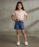 M'andy Woven Half Sleeves Striped Shirt & Denim Shorts Set - Light Peach