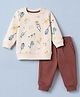 Zero Sinker Knit Full Sleeves T-Shirt and Jogger with Full Length and Musical Instruments Print in Beige