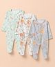Simply Interlock Knit Full Sleeves Sleep Suits with Floral Print Pack of 3 - Sea Green White & Sky Blue