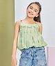 Peppermint Cotton Woven Sleeveless Bow Applique Detailed Balloon Top - Green