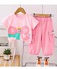 POP STREET KIDS Cotton Blend Knit Half Sleeves Elephant Printed Tee & Joggers Set - Pink