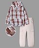 OLLINGTON ST. Cotton Woven Full Sleeves Hooded Shirt and Denim Jogger with Checks Print - Light Brown & Beige