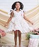 PinkCow Cotton Woven Sleeveless Floral Printed Pom Pom Embellished Overlap Dress - Cream