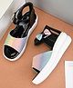 Steprite Rainbow Glitter & Bow Applique Detailed Velcro Closure Sandals - Black